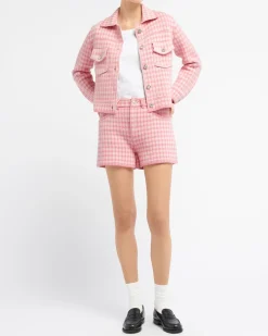 Women Barrie Denim fitted cashmere and cotton jacket with gingham motif