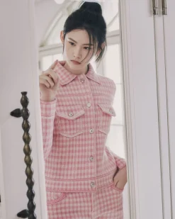 Women Barrie Denim fitted cashmere and cotton jacket with gingham motif