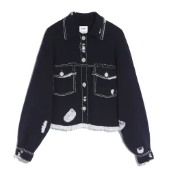 Women Barrie Denim fringed cashmere and cotton jacket
