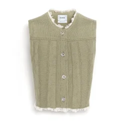 Women Barrie Denim fringed cashmere and cotton sleeveless jacket