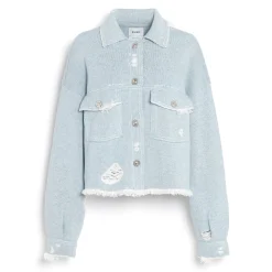 Women Barrie Denim fringed cashmere and cotton jacket