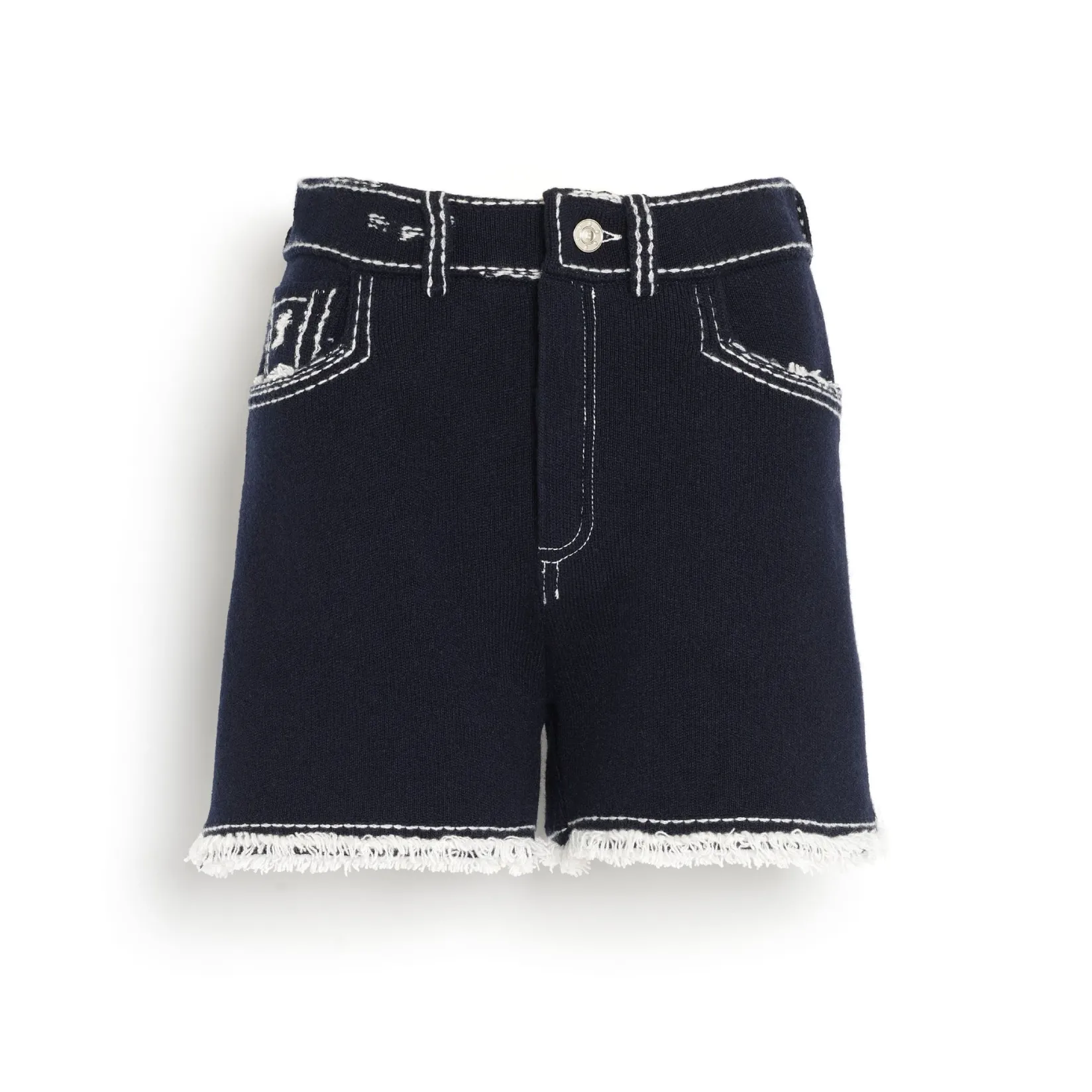 Women Barrie Denim fringed cashmere and cotton shorts