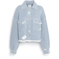 Women Barrie Denim fringed cashmere and cotton jacket