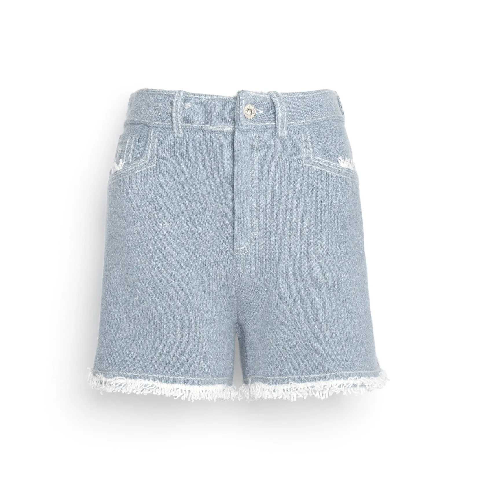 Women Barrie Denim fringed cashmere and cotton shorts