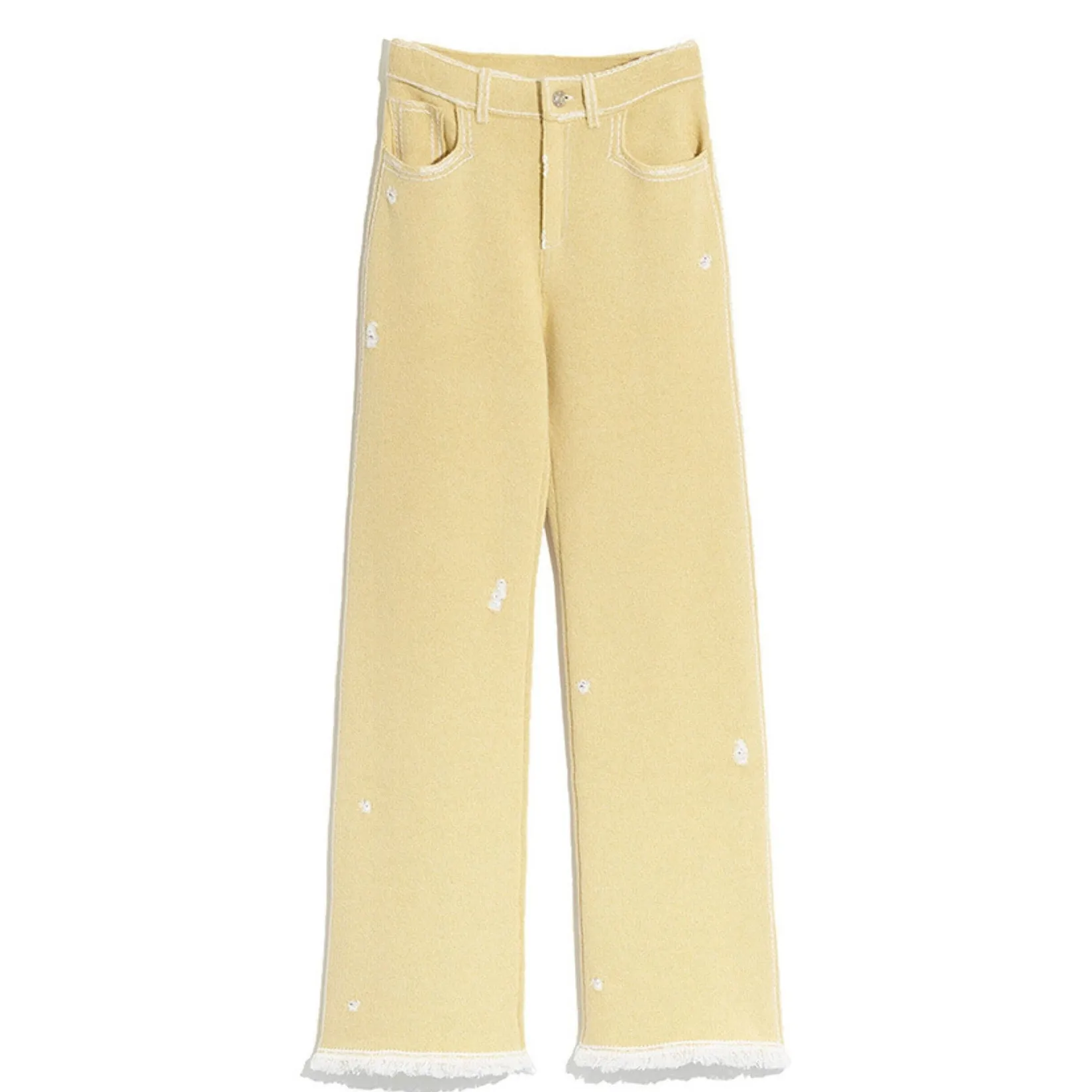 Women Barrie Denim fringed cashmere and cotton trousers