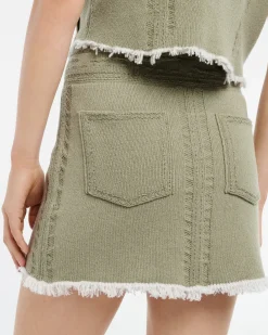 Women Barrie Denim fringed cashmere and cotton miniskirt