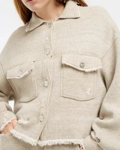 Women Barrie Denim fringed cashmere and cotton jacket