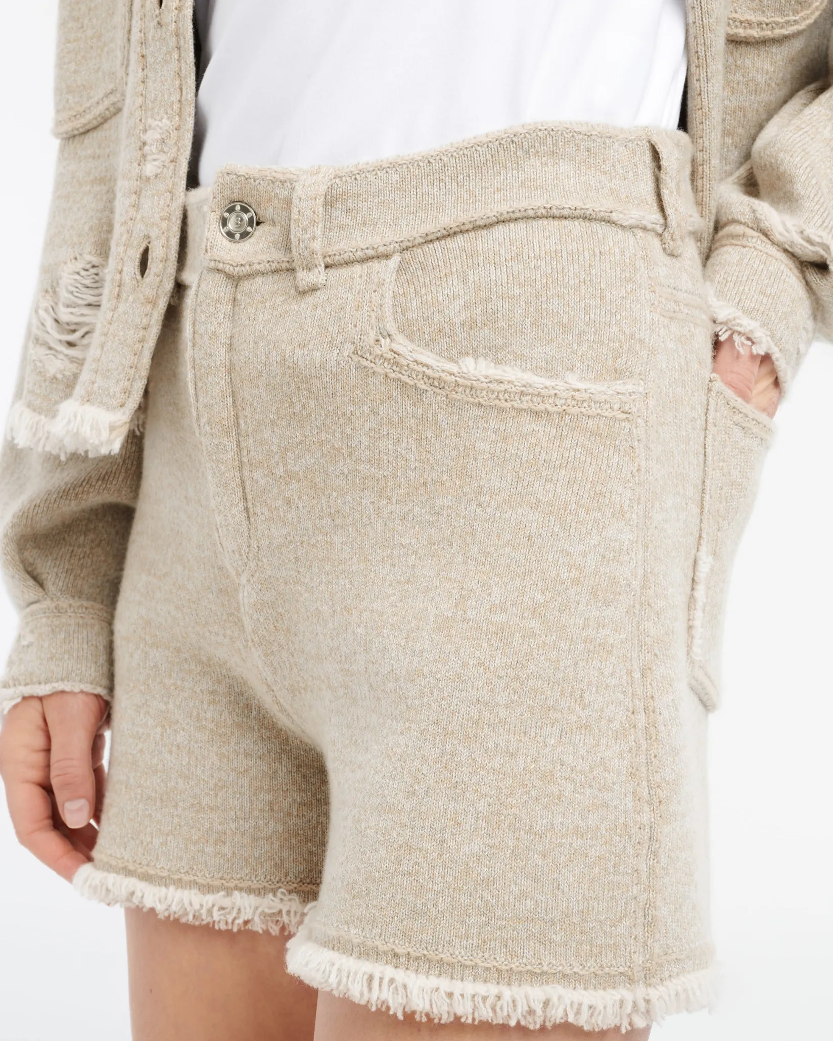 Women Barrie Denim fringed cashmere and cotton shorts