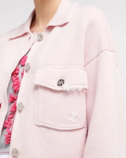 Women Barrie Denim fringed cashmere and cotton jacket