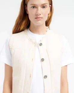 Women Barrie Denim fringed cashmere and cotton sleeveless jacket