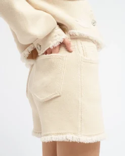 Women Barrie Denim fringed cashmere and cotton shorts