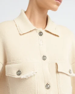 Women Barrie Denim fringed cashmere and cotton jacket