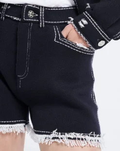Women Barrie Denim fringed cashmere and cotton shorts