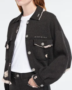 Women Barrie Denim fringed cashmere and cotton jacket
