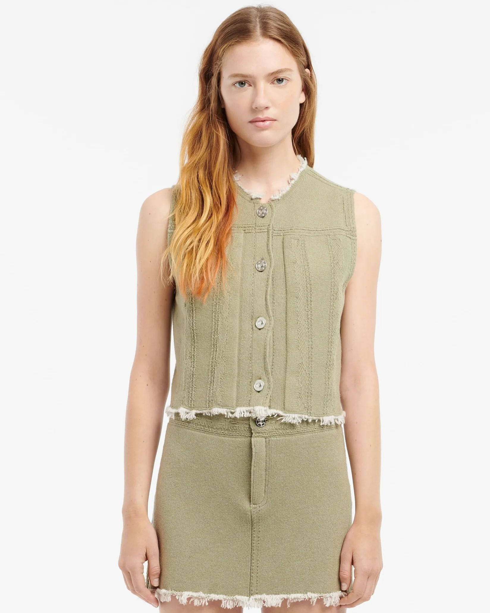 Women Barrie Denim fringed cashmere and cotton miniskirt