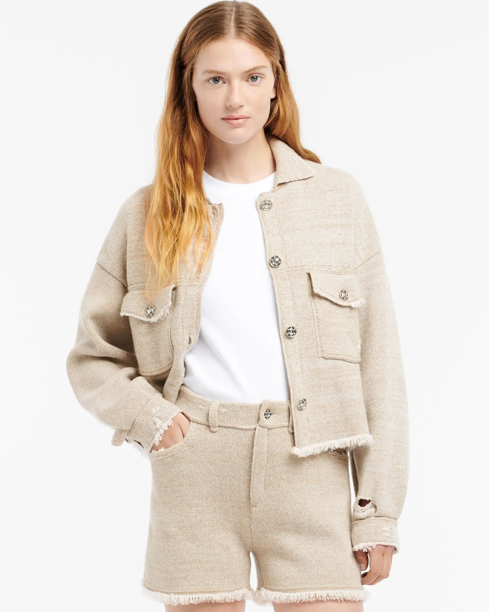 Women Barrie Denim fringed cashmere and cotton shorts