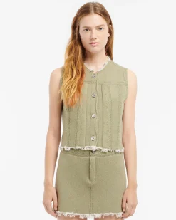 Women Barrie Denim fringed cashmere and cotton sleeveless jacket