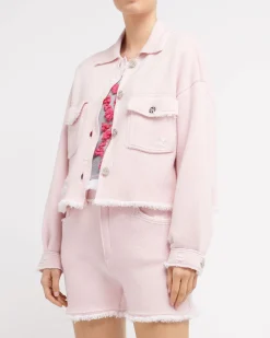 Women Barrie Denim fringed cashmere and cotton jacket