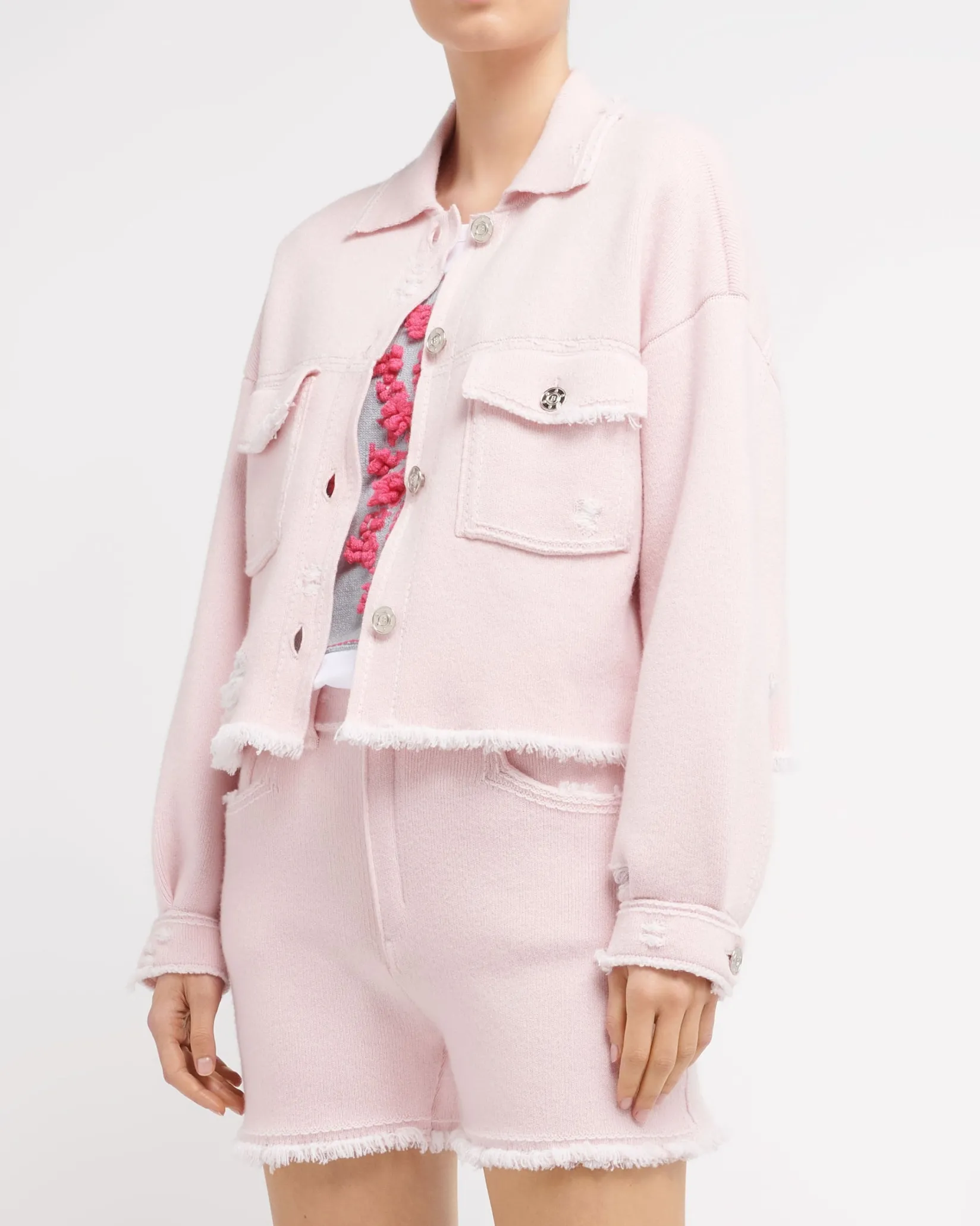 Women Barrie Denim fringed cashmere and cotton jacket