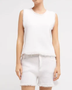 Women Barrie Denim fringed cashmere and cotton top