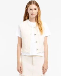 Women Barrie Denim fringed cashmere and cotton sleeveless jacket