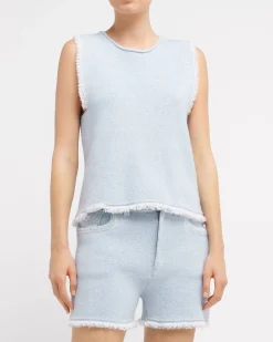 Women Barrie Denim fringed cashmere and cotton top