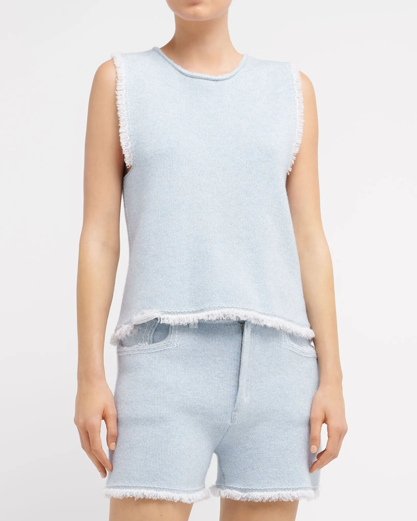 Women Barrie Denim fringed cashmere and cotton top