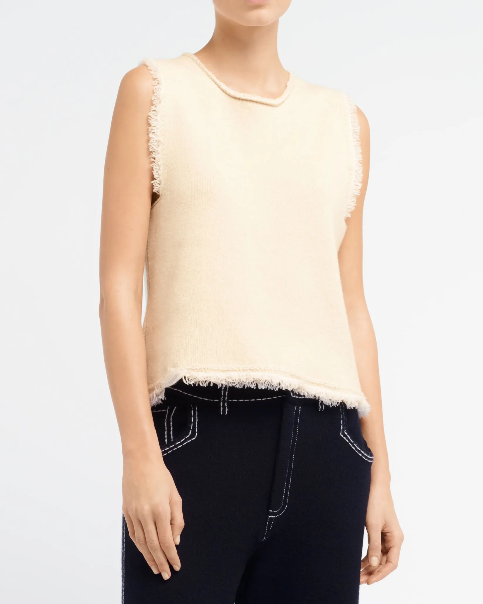 Women Barrie Denim Fringed cashmere and cotton top