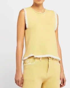Women Barrie Denim fringed cashmere and cotton top
