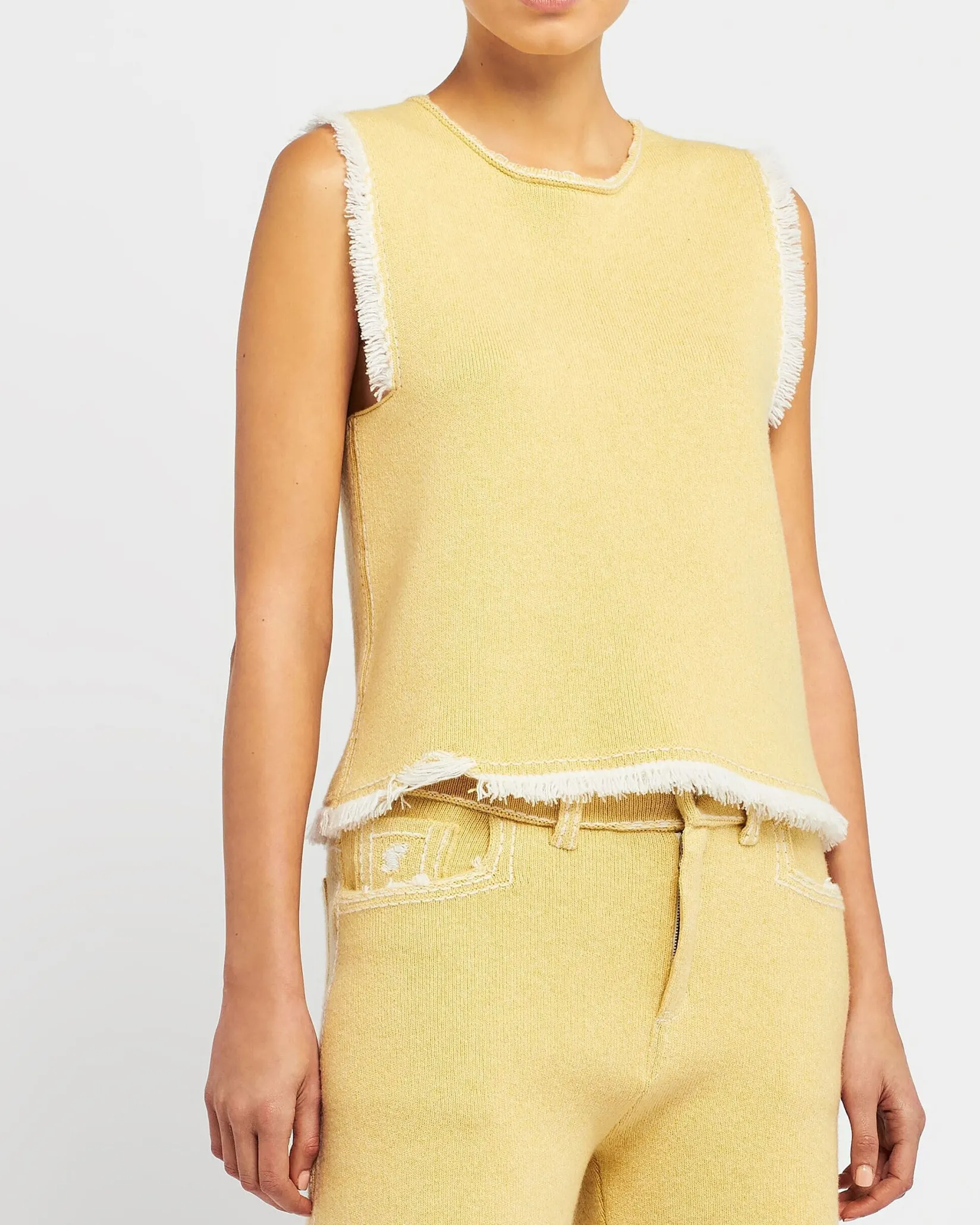 Women Barrie Denim fringed cashmere and cotton top