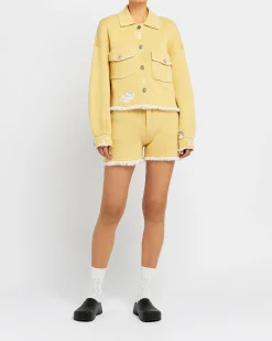 Women Barrie Denim fringed cashmere and cotton shorts