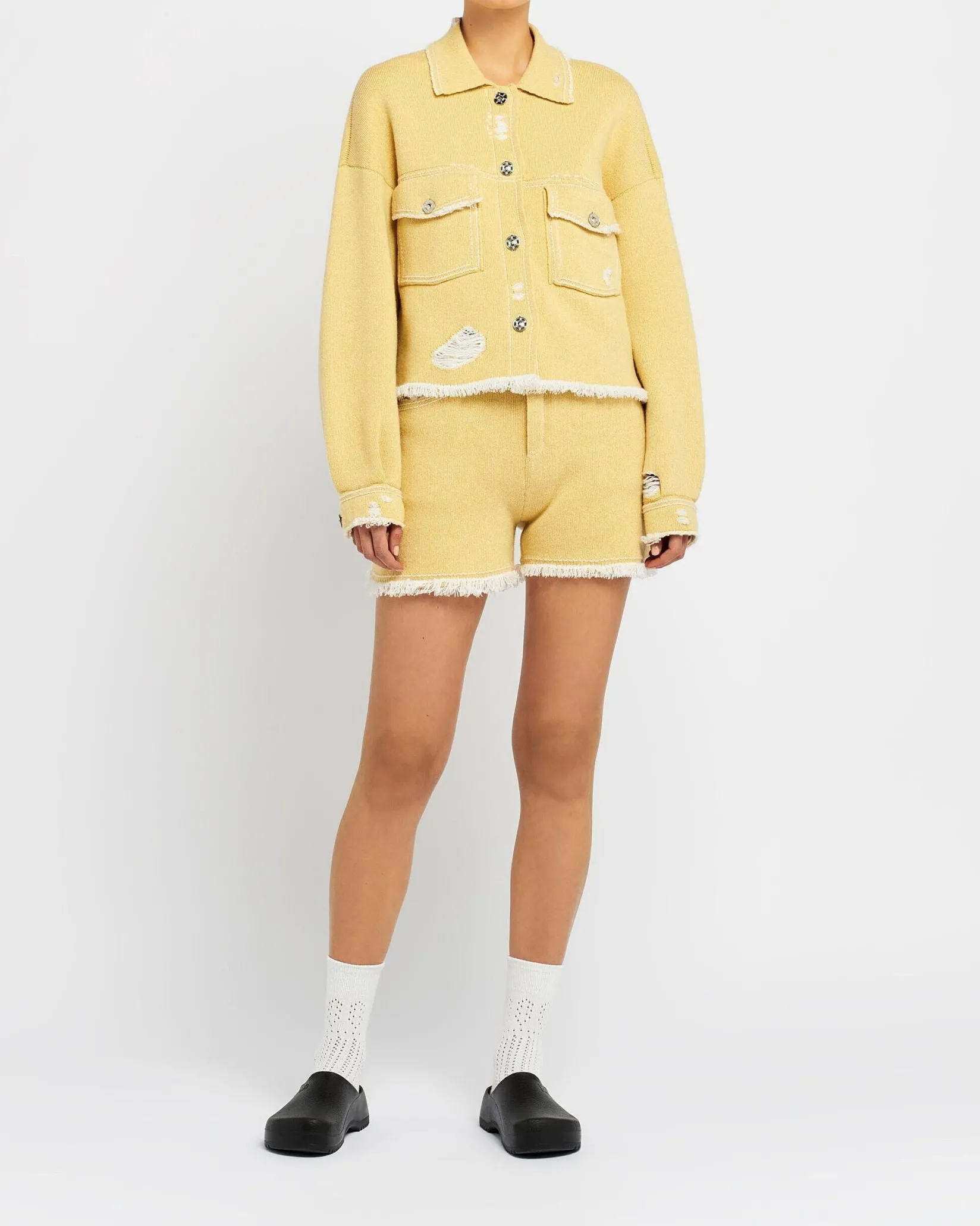 Women Barrie Denim fringed cashmere and cotton shorts