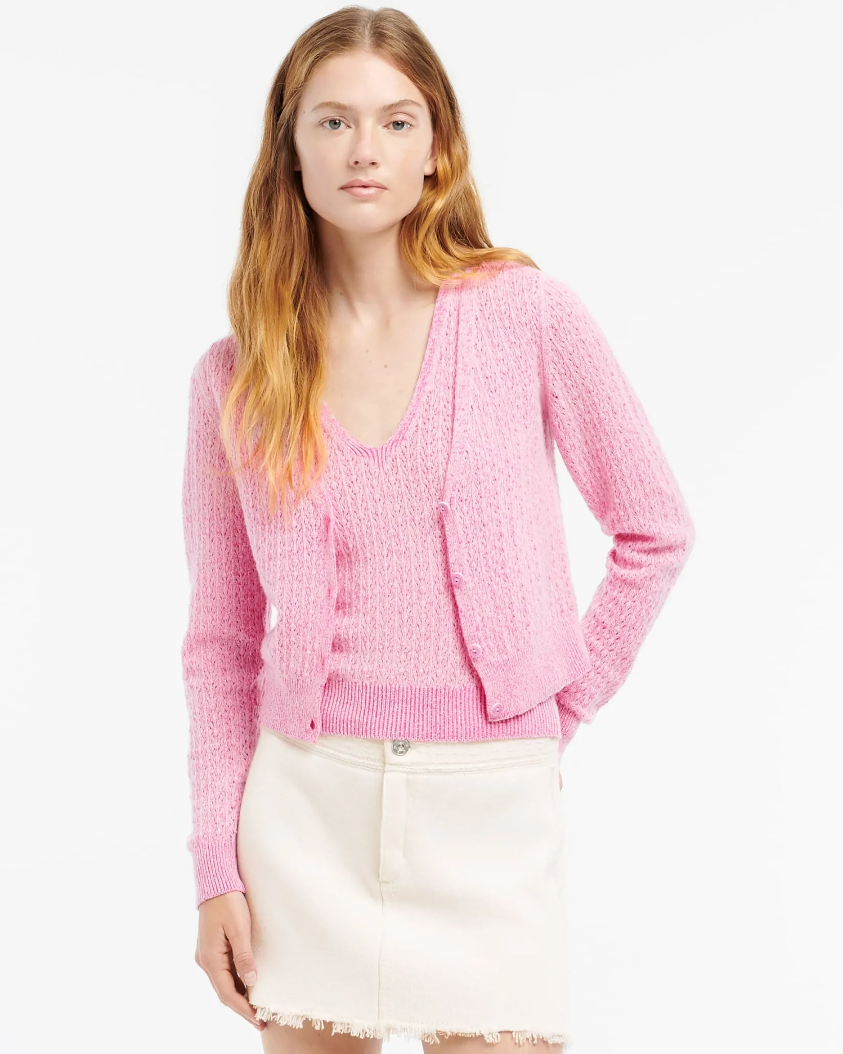 Women Barrie Denim fringed cashmere and cotton miniskirt