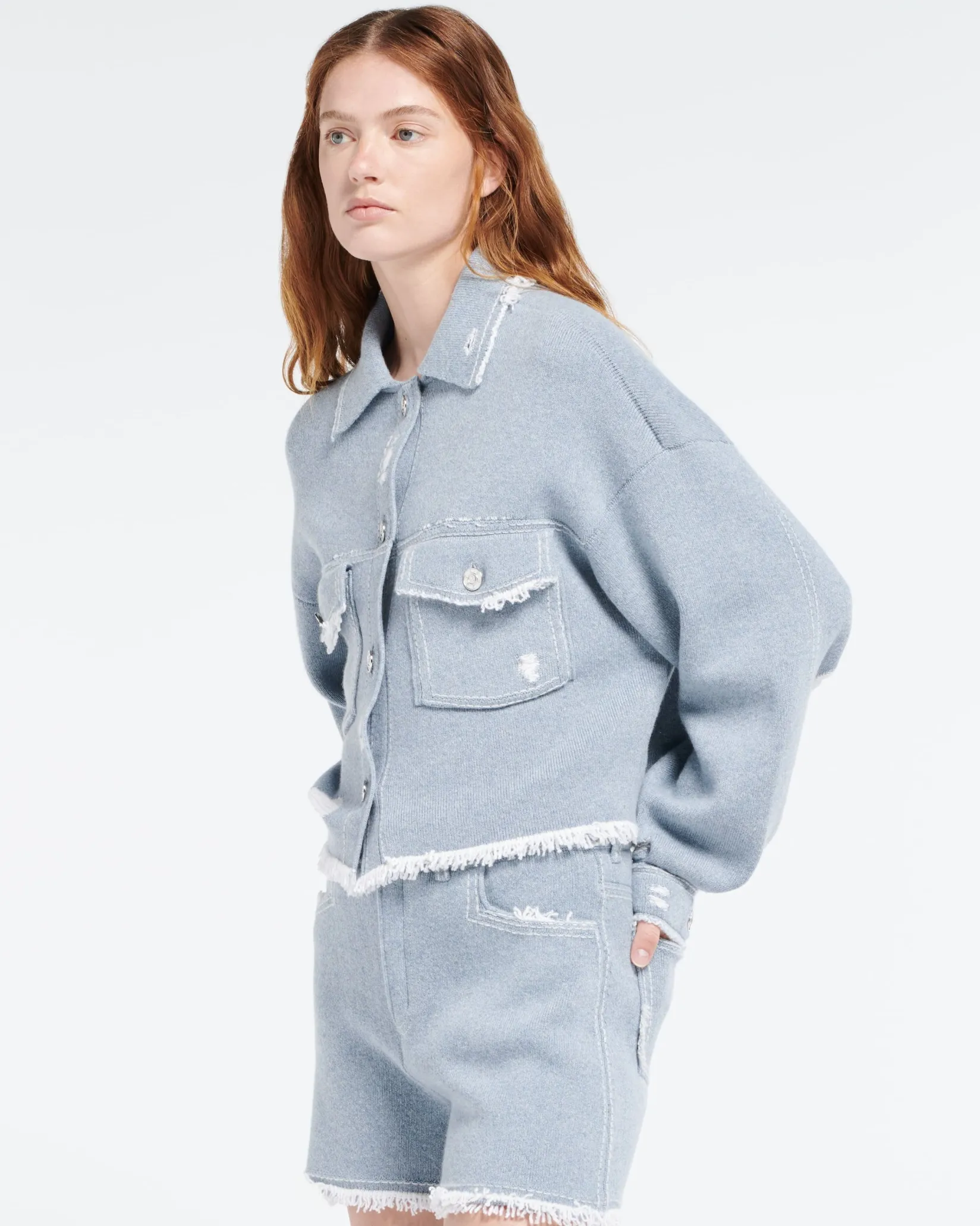 Women Barrie Denim fringed cashmere and cotton shorts
