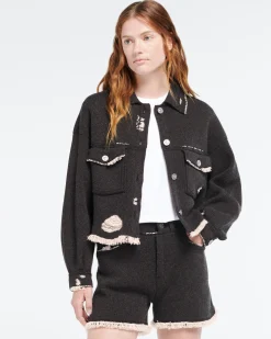 Women Barrie Denim fringed cashmere and cotton shorts