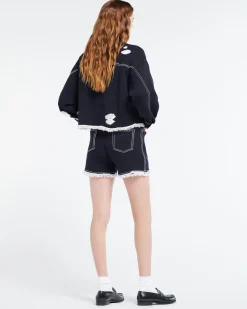 Women Barrie Denim fringed cashmere and cotton jacket