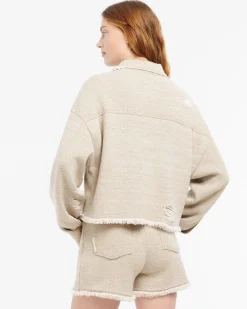 Women Barrie Denim fringed cashmere and cotton jacket