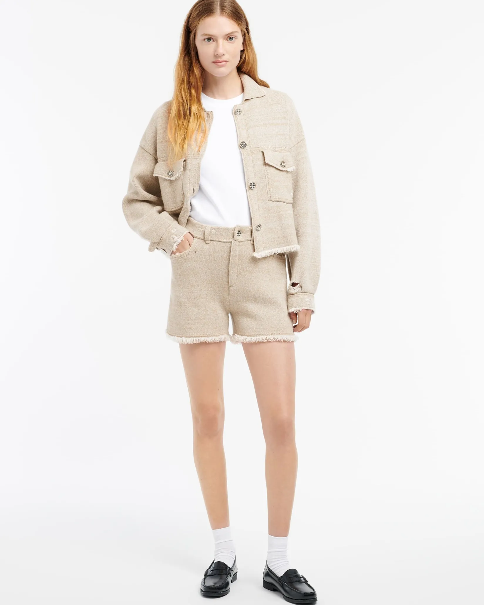 Women Barrie Denim fringed cashmere and cotton shorts