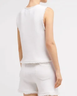 Women Barrie Denim fringed cashmere and cotton top