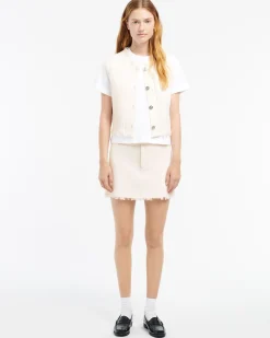 Women Barrie Denim fringed cashmere and cotton sleeveless jacket
