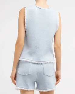 Women Barrie Denim fringed cashmere and cotton top