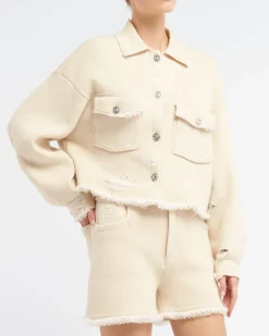 Women Barrie Denim fringed cashmere and cotton jacket