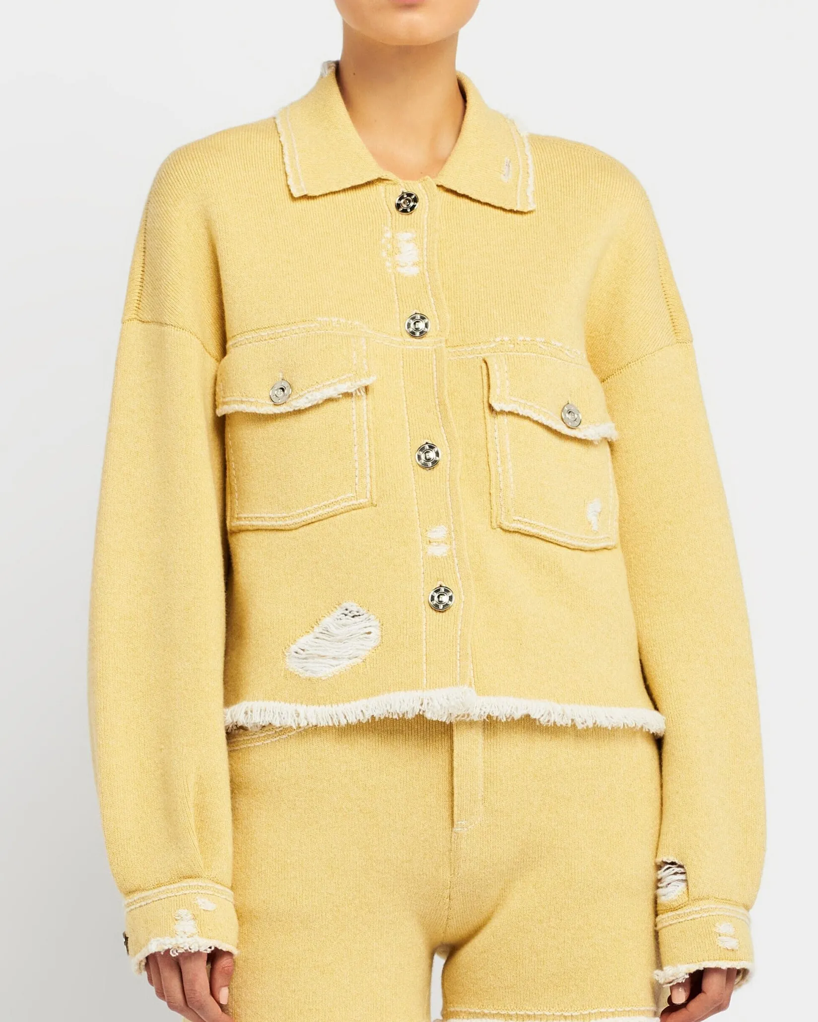 Women Barrie Denim fringed cashmere and cotton shorts