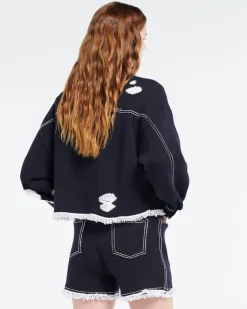 Women Barrie Denim fringed cashmere and cotton shorts