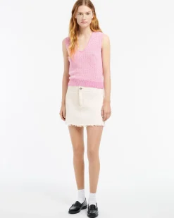 Women Barrie Denim fringed cashmere and cotton miniskirt