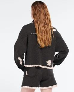 Women Barrie Denim fringed cashmere and cotton jacket