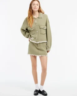 Women Barrie Denim fringed cashmere and cotton jacket