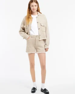 Women Barrie Denim fringed cashmere and cotton jacket