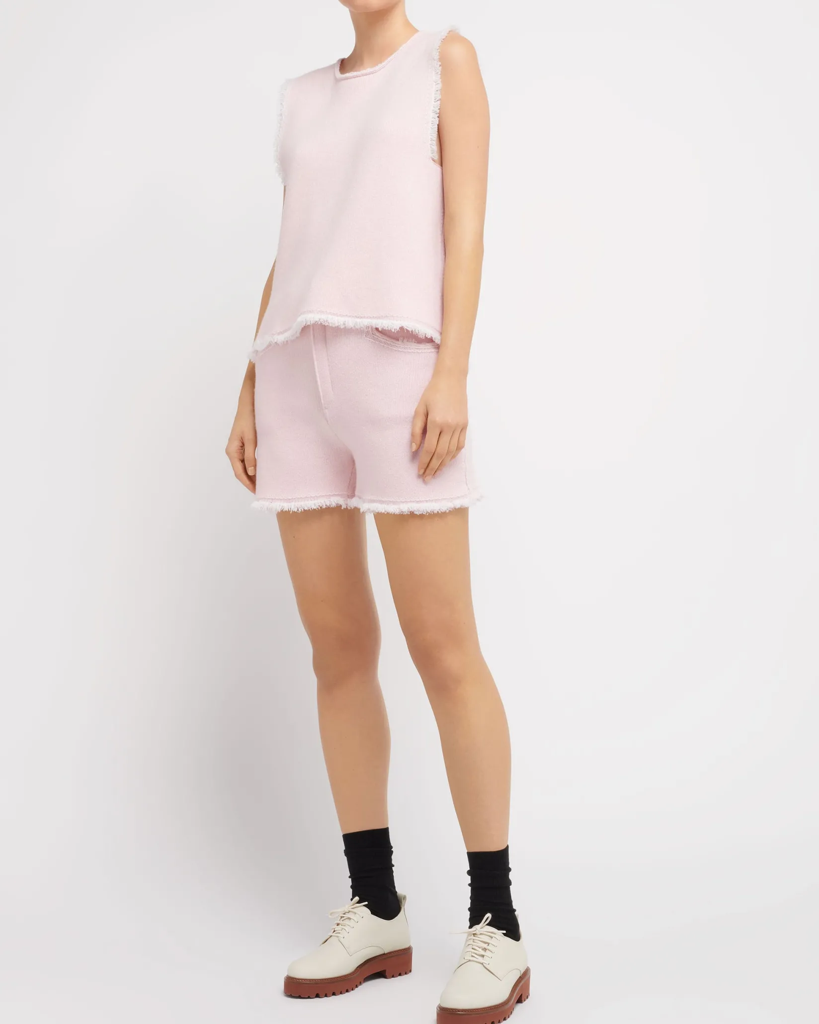 Women Barrie Denim fringed cashmere and cotton shorts