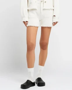 Women Barrie Denim fringed cashmere and cotton shorts